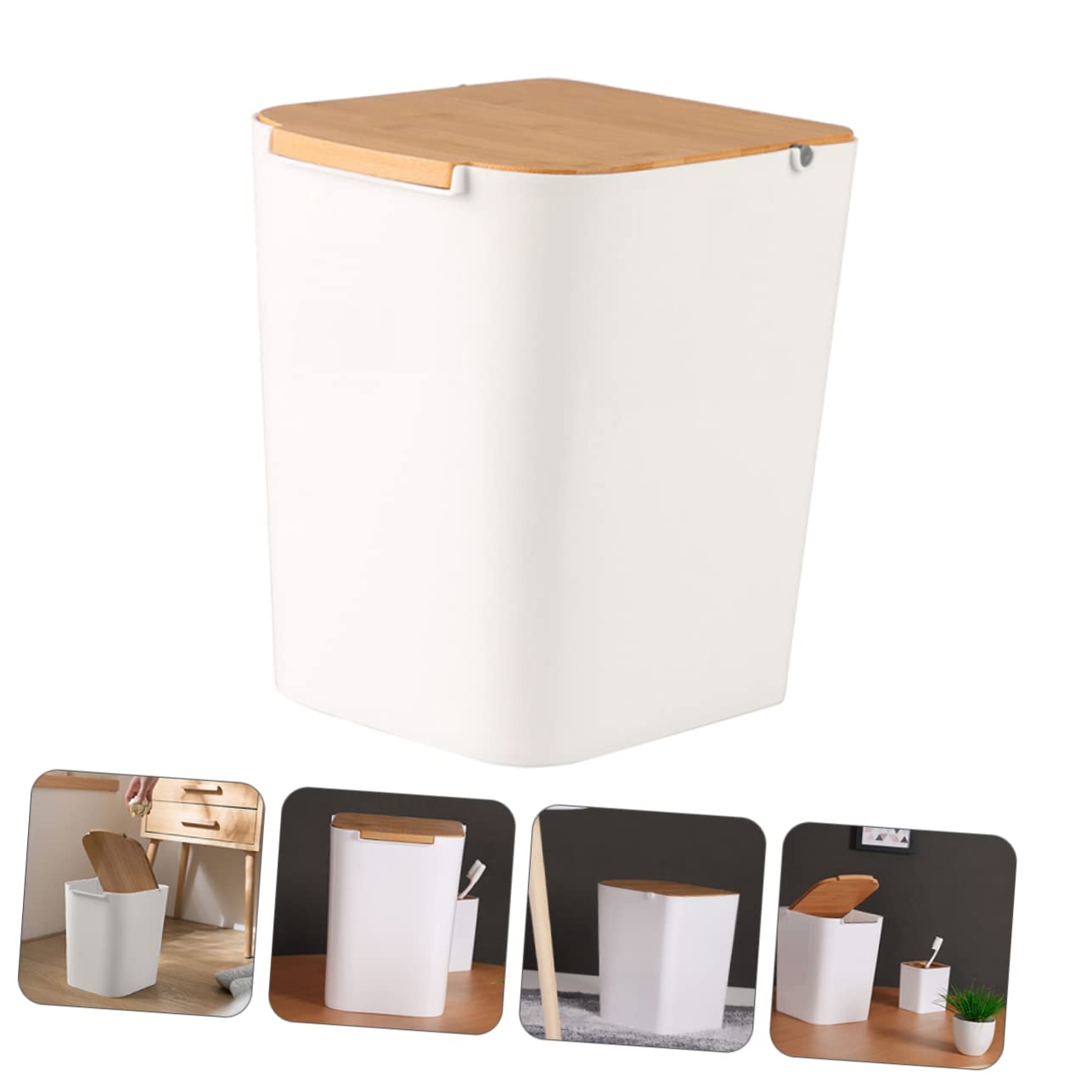 CIYODO 1Pc Modern Plastic Trash Can with Lid Press Type Garbage Bin for Kitchen Bathroom Office Slim Design Waste Storage Container