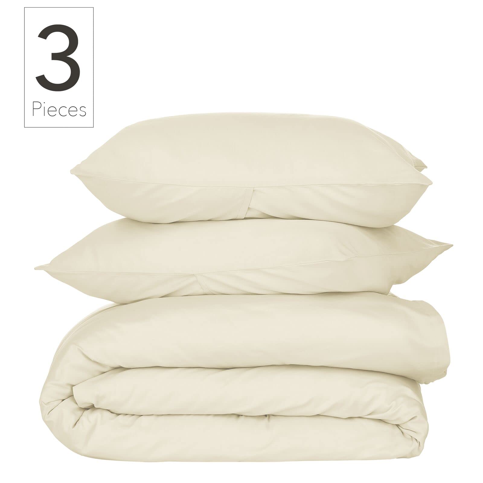 Nate Home by Nate Berkus 300TC 3-Piece Luxe Cotton Sateen Duvet Cover | Ultra Soft, Cool, Bedding Set from mDesign - King Size - 1 Duvet Cover/2 Pillow Shams, Antique White (Beige)