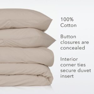 Nate Home by Nate Berkus 200TC 3-Piece Cotton Percale Duvet Cover | Crisp, Cool, Breathable Bedding Set from mDesign - Full/Queen Size - 1 Duvet Cover/2 Pillow Shams, Fossil (Beige)