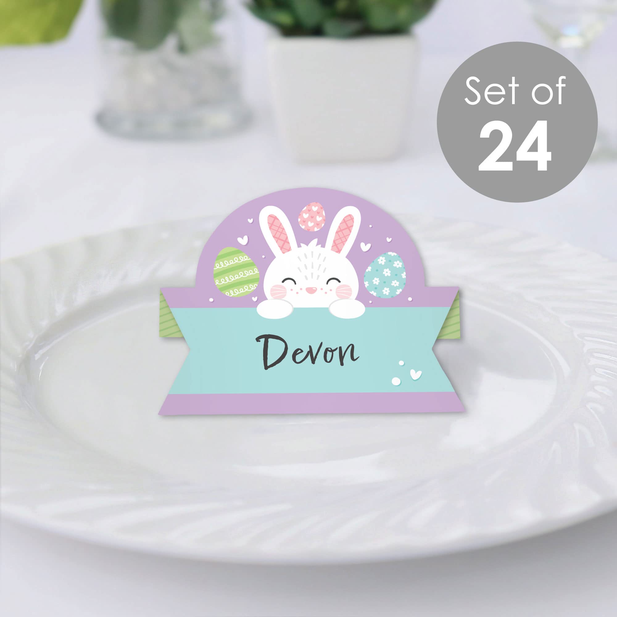 Big Dot of Happiness Spring Easter Bunny - Happy Easter Party Tent Buffet Card - Table Setting Name Place Cards - Set of 24