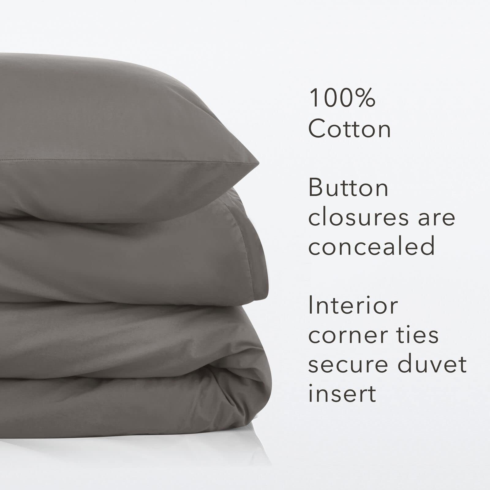 Nate Home by Nate Berkus 200TC 2-Piece Cotton Percale Duvet Cover | Crisp, Cool, Breathable Bedding Set from mDesign - Twin Size - 1 Duvet Cover/1 Pillow Sham, Charcoal (Dark Gray)