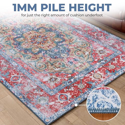 Superior Indoor Large Area Rug, Non-Slip Backing, for Kids or Pets, Entryway, Living Room, Kitchen, Dorm, Bedroom, Hallway, Machine Washable, Floor Cover, Rustic, Tanager Collection, 10' x 14', Red