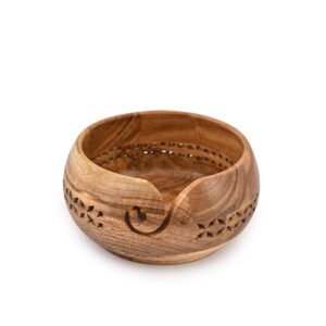 SAMHITA Acacia Wood Yarn Bowl Holder |Hand Carved Yarn Bowls for DIY Knitting Crocheting Accessories (7" x 7" x 4")