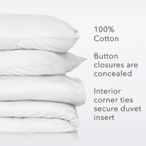 Nate Home by Nate Berkus 300TC 3-Piece Luxe Cotton Sateen Duvet Cover | Ultra Soft, Cool, Bedding Set from mDesign - Full/Queen Size - 1 Duvet Cover/2 Pillow Shams, Snow (White)