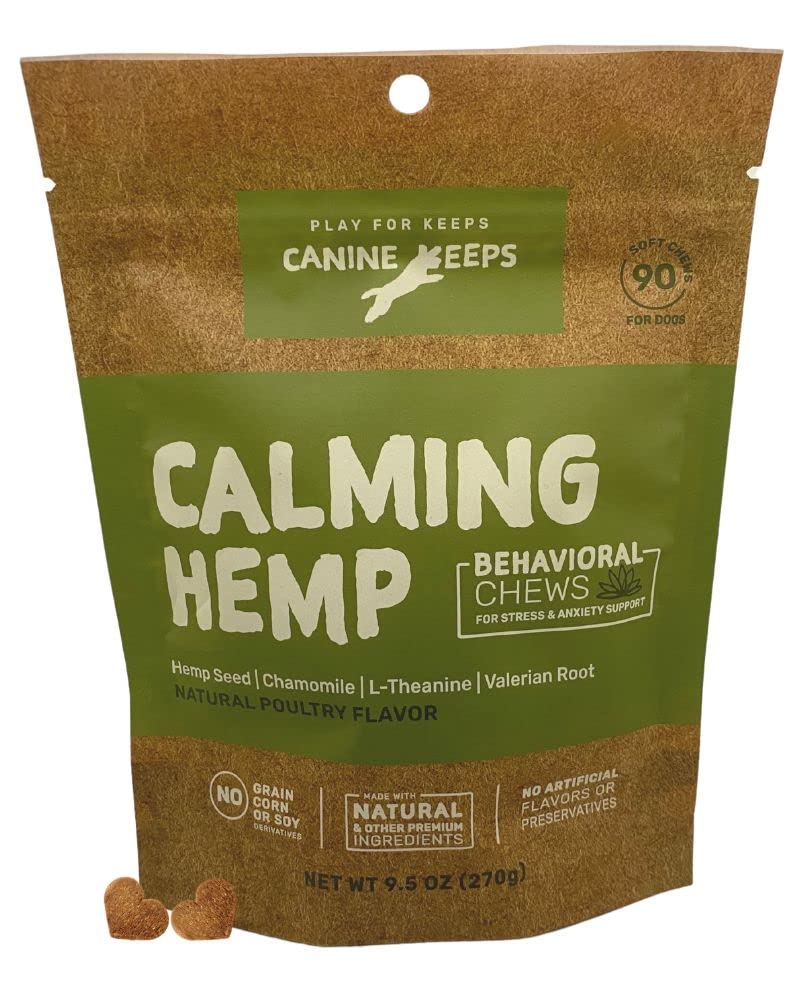 Canine Keeps Calming Chews for Dogs - Relaxation with Hemp, Chamomile & Valerian Root - Dog Anxiety Relief Supplement - Aids Separation, Travel & Storms - Calming Treats for Dogs - 90 Ct.