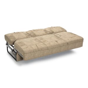 Qualitex Belmont 68" RV Sofa Bed, Ultimate Leather, Full Size Bed, w/Cupholders, Removable, Slide-Out Arms, Fawn