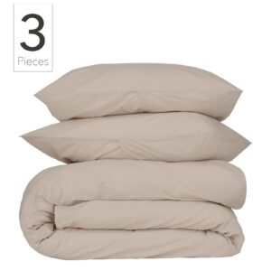 Nate Home by Nate Berkus 200TC 3-Piece Cotton Percale Duvet Cover | Crisp, Cool, Breathable Bedding Set from mDesign - King Size - 1 Duvet Cover/2 Pillow Shams, Fossil (Beige)