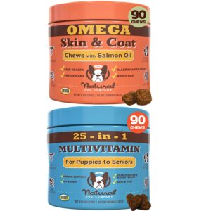 natural dog company multivitamin supplement chews + skin & coat supplement chews for dogs - comprehensive nutritional care for healthy skin, shiny coat, joint support, and immune system boost