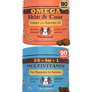 Natural Dog Company Multivitamin Supplement Chews + Skin & Coat Supplement Chews for Dogs - Comprehensive Nutritional Care for Healthy Skin, Shiny Coat, Joint Support, and Immune System Boost