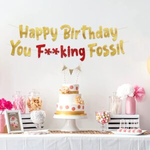 Funny Birthday Gold Glitter Banner – Happy Mens Birthday Party Supplies, Ideas, and Gifts – 21st, 30th. 40th, 50th, 60th, 70th, 80th Adult Birthday Decorations