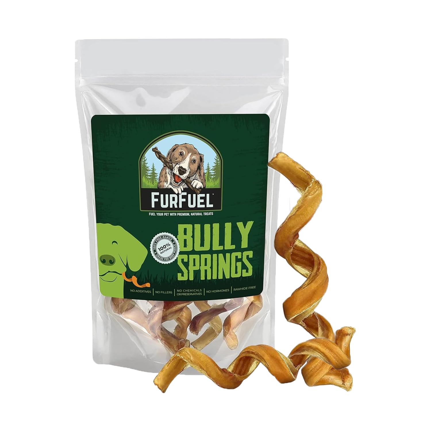 FURFUEL Spiral Bully Sticks - Premium Single-Ingredient Chew for Dogs - Made from Beef Pizzle - Bully Stick Springs for Dogs are Low Odor & Healthy (6 Pack)