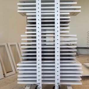 Rotating Spray Rack & 30 Door Dry Storage Rack With Wheels