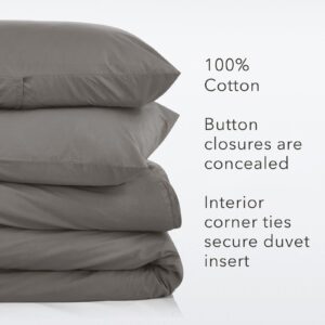 Nate Home by Nate Berkus 200TC 3-Piece Cotton Percale Duvet Cover | Crisp, Cool, Breathable Bedding Set from mDesign - King Size - 1 Duvet Cover/2 Pillow Shams, Charcoal (Dark Gray)