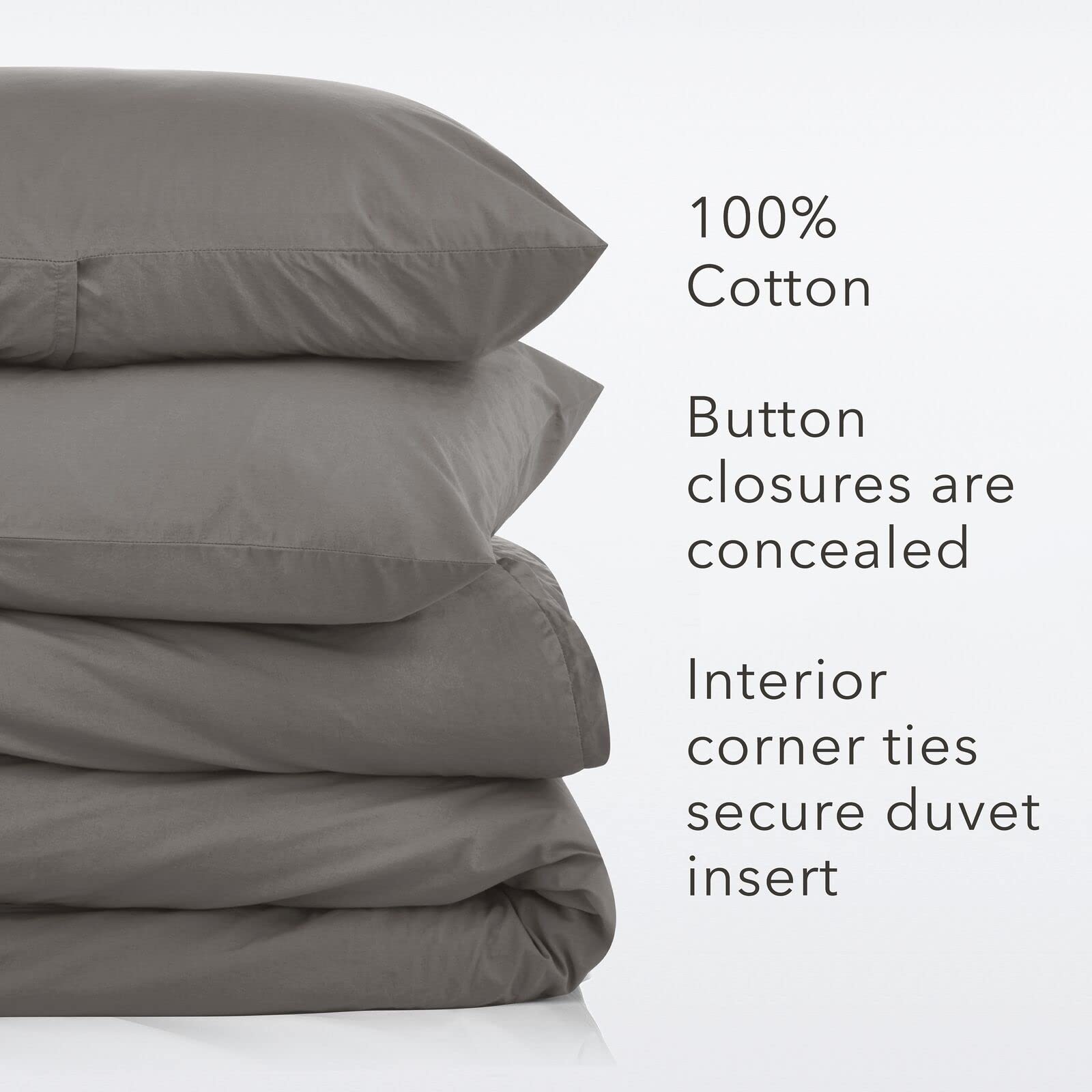 Nate Home by Nate Berkus 200TC 3-Piece Cotton Percale Duvet Cover | Crisp, Cool, Breathable Bedding Set from mDesign - King Size - 1 Duvet Cover/2 Pillow Shams, Charcoal (Dark Gray)