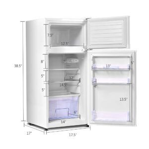 KOTEK Mini Fridge with Freezer, 3.4 Cu.Ft Compact Refrigerator/Freezer Cooler w/ 7 Settings Temperature Adjustable, Small Refrigerator with 2 Doors for Bedroom/Dorm/Apartment/Office (White)