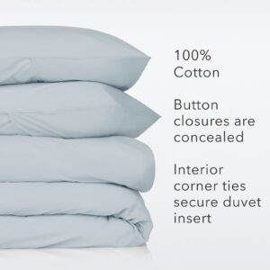 Nate Home by Nate Berkus 200TC 3-Piece Cotton Percale Duvet Cover | Crisp, Cool, Breathable Bedding Set from mDesign - Full/Queen Size - 1 Duvet Cover/2 Pillow Shams, Heron (Light Blue)