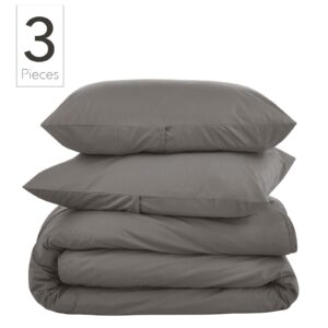 Nate Home by Nate Berkus 200TC 3-Piece Cotton Percale Duvet Cover | Crisp, Cool, Breathable Bedding Set from mDesign - King Size - 1 Duvet Cover/2 Pillow Shams, Charcoal (Dark Gray)