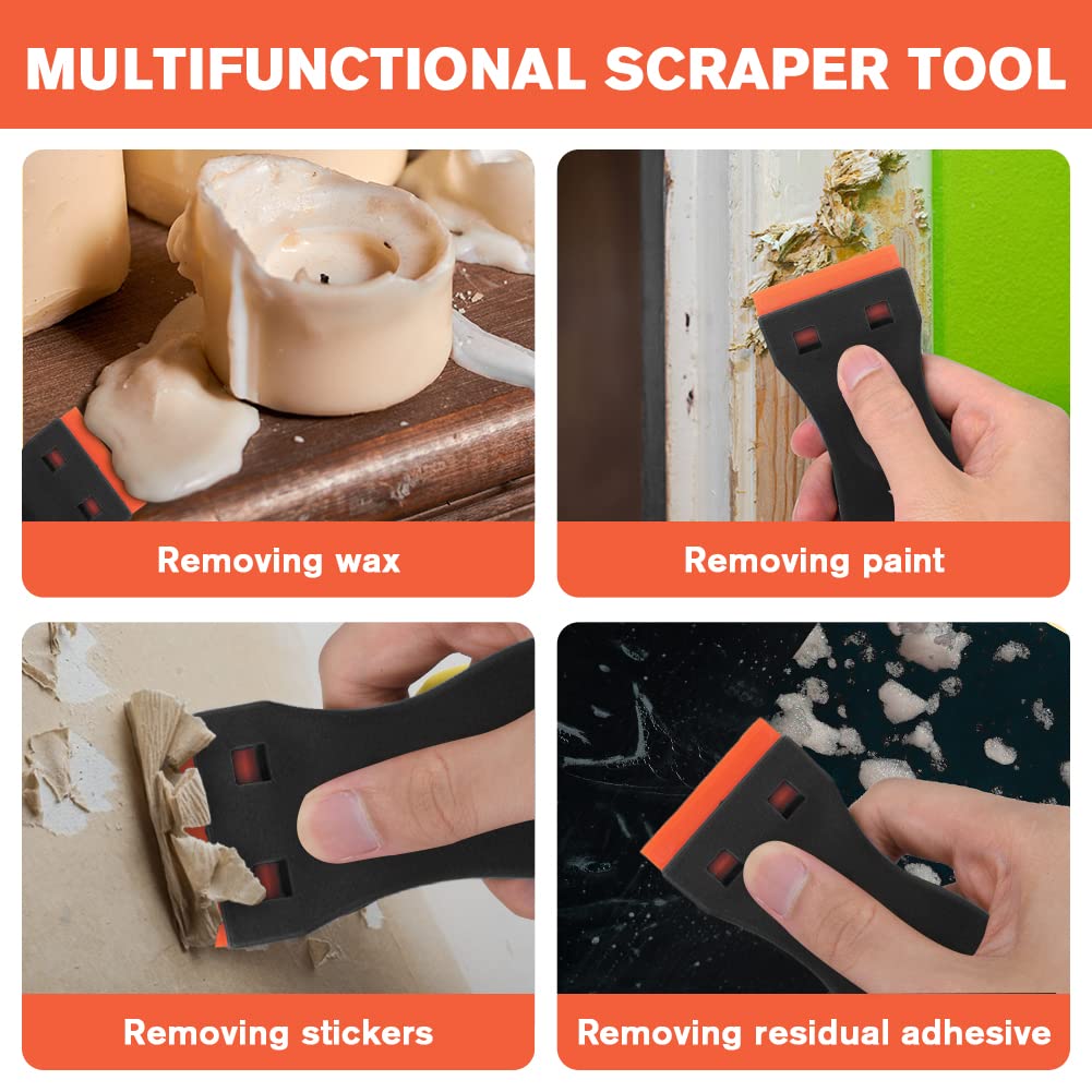 Ainiv Plastic Razor Blade Scrapers, Scraper Tool with 20PCS Blades, Multi-funtional Cleaning Razor Scraper for Removing Stickers, Labels, Caulk, Adhesive, Paint Removal-Black&Orange