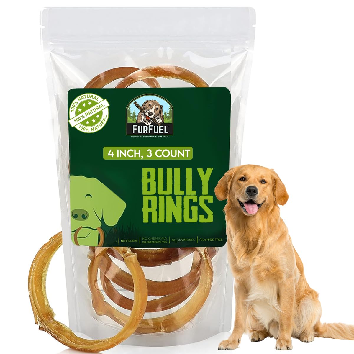 FURFUEL 4 Inch Durable Bully Rings for Dogs, (6 Count) Ideal Teething Ring Chew Treats, Perfect for Teething Relief, Engaging Play Chew Toys, Ideal Chewing Treats for Dogs Teeth