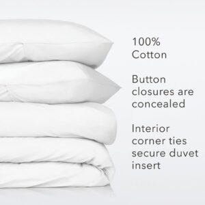 Nate Home by Nate Berkus 200TC 3-Piece Cotton Percale Duvet Cover | Crisp, Cool, Breathable Bedding Set from mDesign - Full/Queen Size - 1 Duvet Cover/2 Pillow Shams, Snow (White)