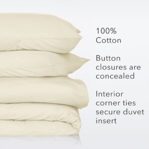 Nate Home by Nate Berkus 300TC 3-Piece Luxe Cotton Sateen Duvet Cover | Ultra Soft, Cool, Bedding Set from mDesign - Full/Queen Size - 1 Duvet Cover/2 Pillow Shams, Antique White (Beige)