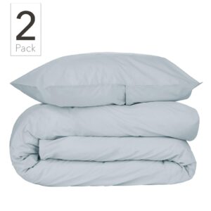 Nate Home by Nate Berkus 200TC 2-Piece Cotton Percale Duvet Cover | Crisp, Cool, Breathable Bedding Set from mDesign - Twin Size - 1 Duvet Cover/1 Pillow Sham, Heron (Light Blue)