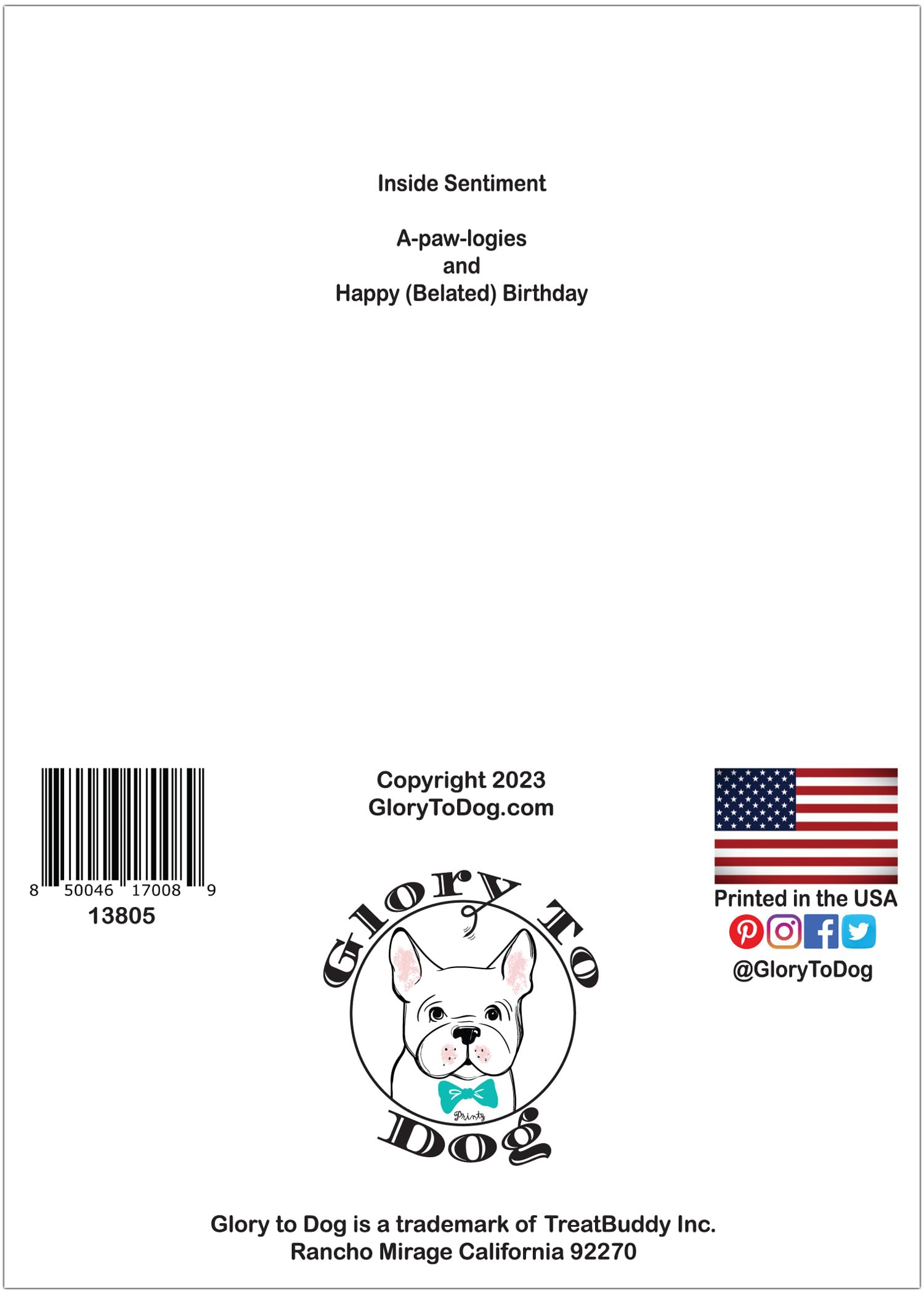 Glory To Dog Doggone It! I Furgot Your Birthday Belated Birthday Card (featuring an adorable Jack Russell Terrier puppy) with Greeting Card Mailing Envelope