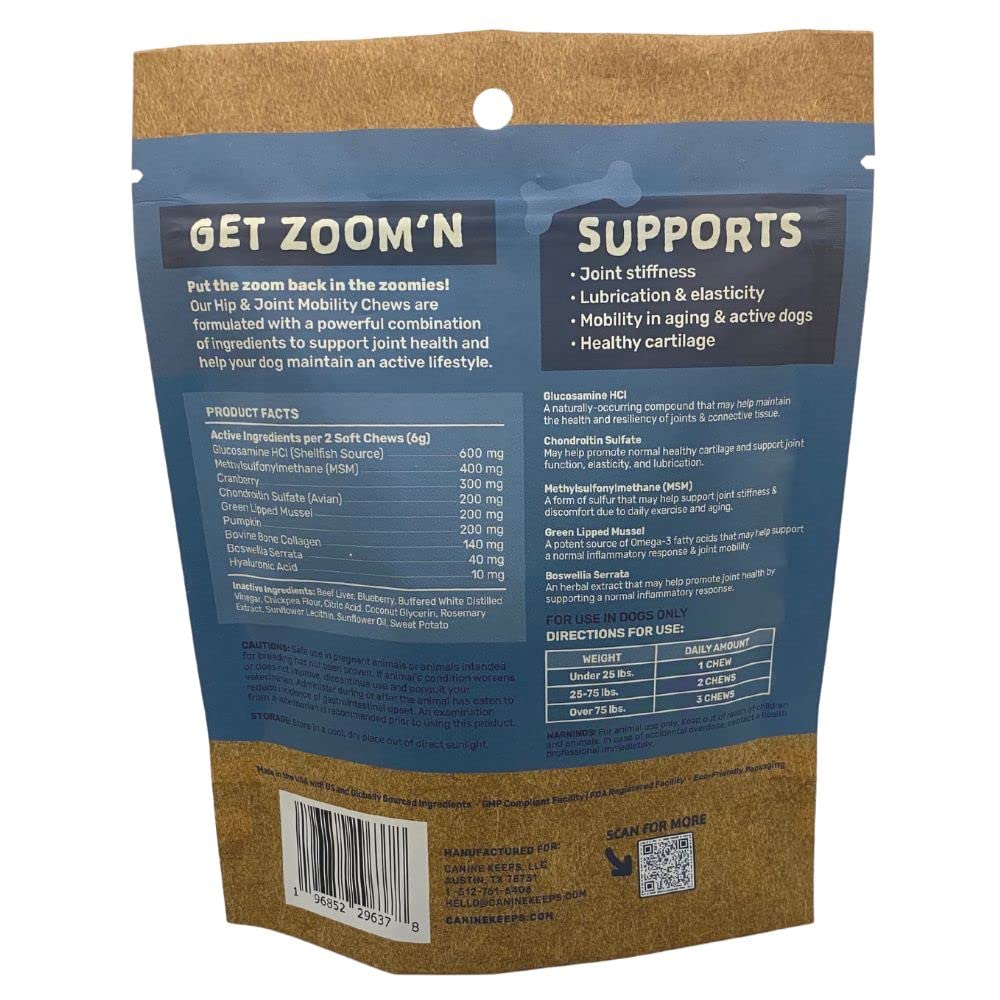 Canine Keeps Glucosamine for Dogs - Dog Hip and Joint Supplement - Glucosamine, Chondroitin, MSM, Green Lipped Mussel & Collagen for Joint Pain & Inflammation - Dog Joint Support Treats - 90 Ct.