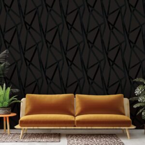 Tempaper x Genevieve Gorder Metallic Black Intersections Removable Peel and Stick Wallpaper, 20.5 in X 16.5 ft, Made in The USA