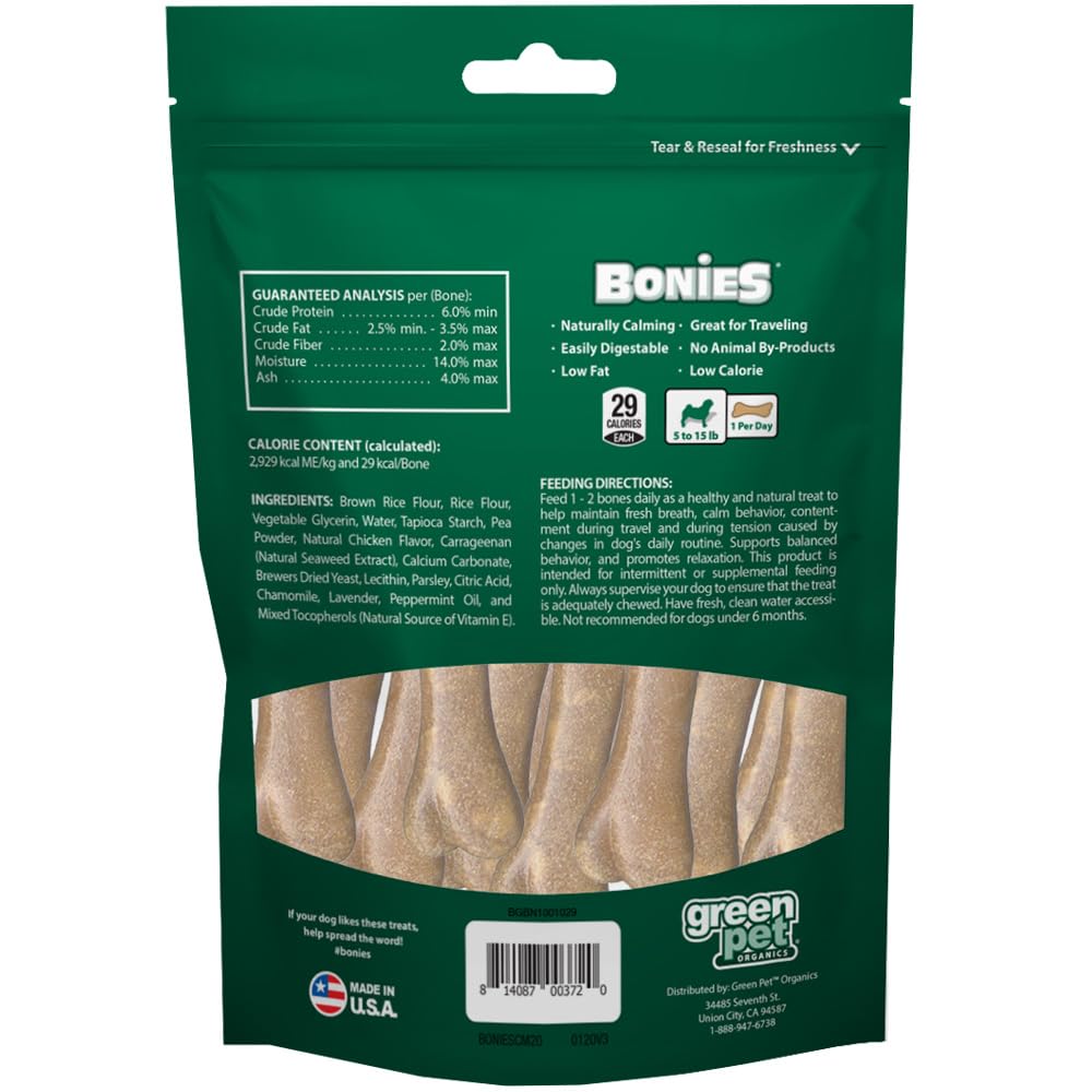 Bonies Natural Calming Formula Dog Treats - Contains Chamomile & Lavender, Help Anxiety, Excessive Barking & Trembling, Chicken Flavor, Mini, 120 Bone