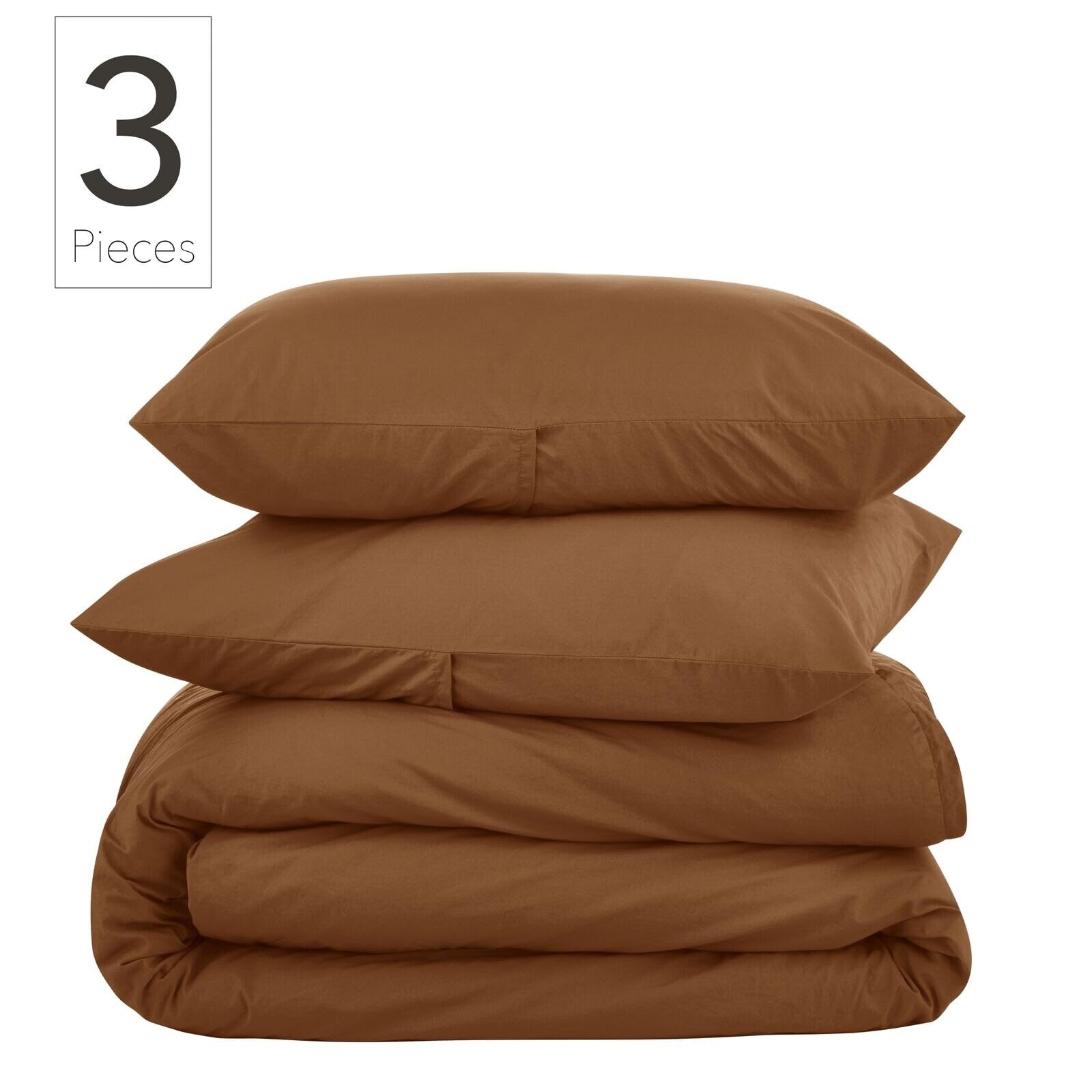 Nate Home by Nate Berkus 200TC 3-Piece Cotton Percale Duvet Cover | Crisp, Cool, Breathable Bedding Set from mDesign - King Size - 1 Duvet Cover/2 Pillow Shams, Bronze (Brown)