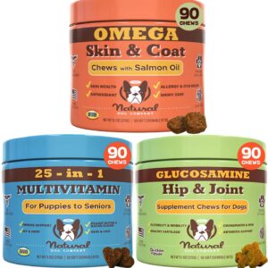 Natural Dog Company Ultimate Dog Health Bundle - Multivitamin, Skin & Coat, Hip and Joint Supplement Chews - Supports Immune System, Reduces Shedding, Enhances Mobility for Dogs of All Ages and Breeds