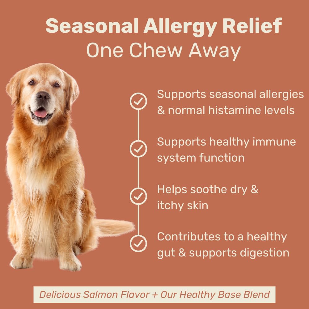 Canine Keeps Dog Allergy Chews - Itch Relief for Dogs – Omega 3 Salmon Fish Oil, Probiotics & Quercetin - Immune Support & Dog Allergy Relief Chews – Digestion + Skin & Coat Health - 90 Ct.