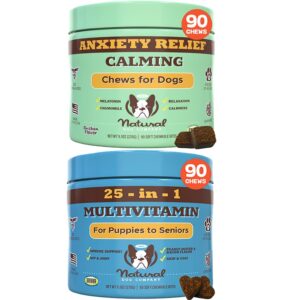 natural dog company multivitamin and calming supplement bundle, daily nutrients and anxiety relief for dogs, support joint health, skin & coat, reduce stress from noise & travel, essential vitamins