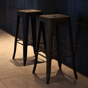 Elevon 30 Inches Metal Bar Stools High Backless Stools Indoor Outdoor Stackable Kitchen Stools, Gun, Set of 4