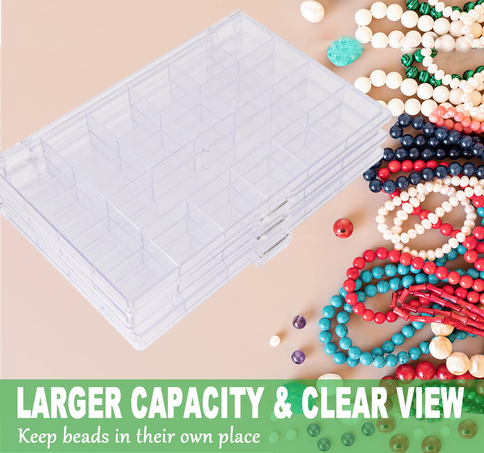 Bead Organizer Conatiner (3 Pack) 21 Grids Diamond Painting Storage Containers, Portable Crafts Organizers and Storage, Clear Compartment Container Storage for Jewelry, Fishing Tackles Glitter or Seed