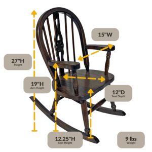 DutchCrafters Fiddleback Windsor Child's Rocking Chair, Kids Rocker, Rocking Chair for Children - Amish Made in USA (Oak - Old Museum)