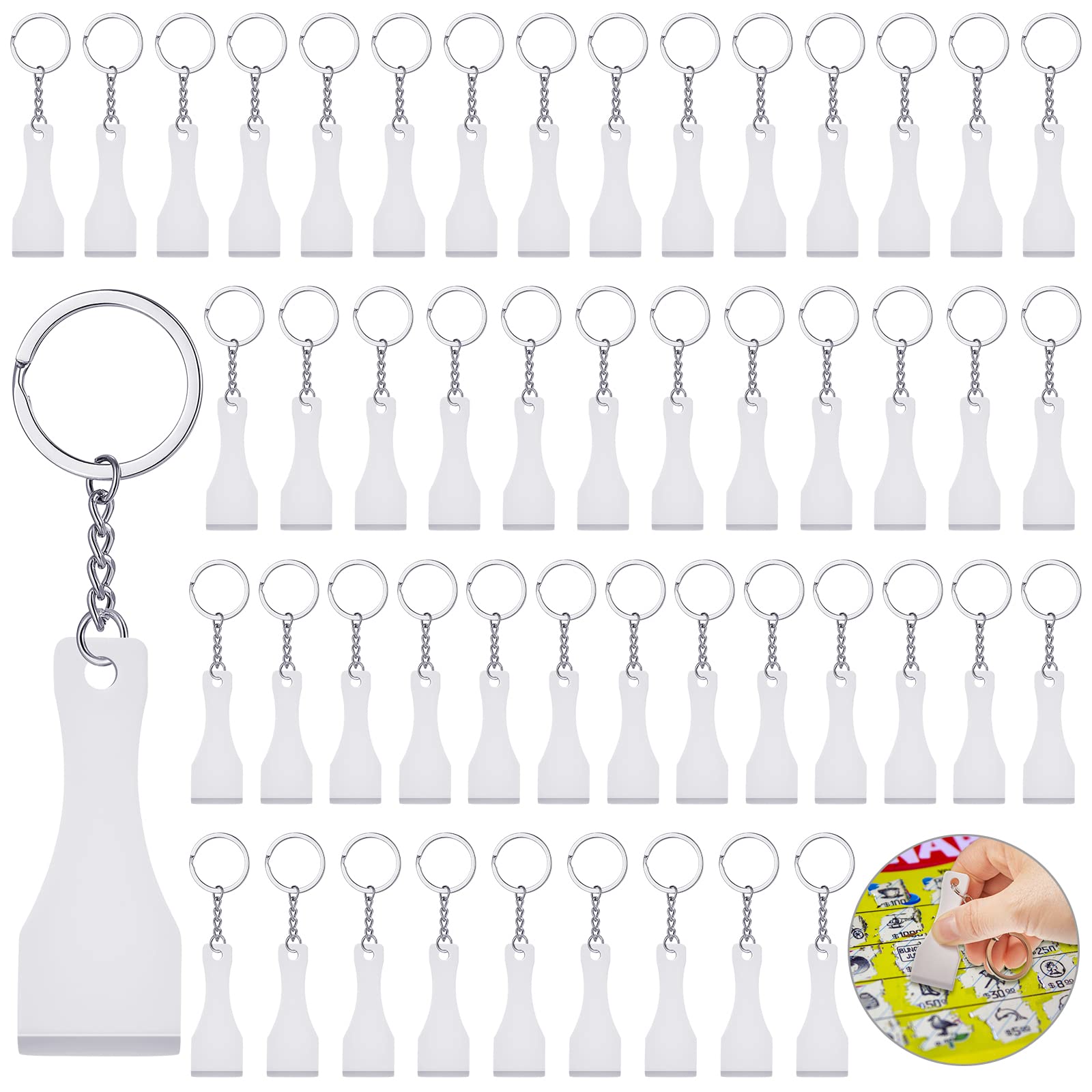 50 Pcs Lottery Scratcher Tool Plastic Scraper Tool Keychain Scoop Shape Lotto Scratcher Keyring Gambler Lucky Gift for Lottery Tickets Stickers Labels Films Sublimation Multifunction