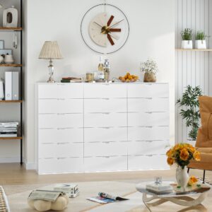 FOTOSOK Tall Dresser 47", White Dresser with 6 Drawers, Modern Chest of Drawers with Handless Design, 6 Drawer Dresser Verticle Dresser for Home & Office