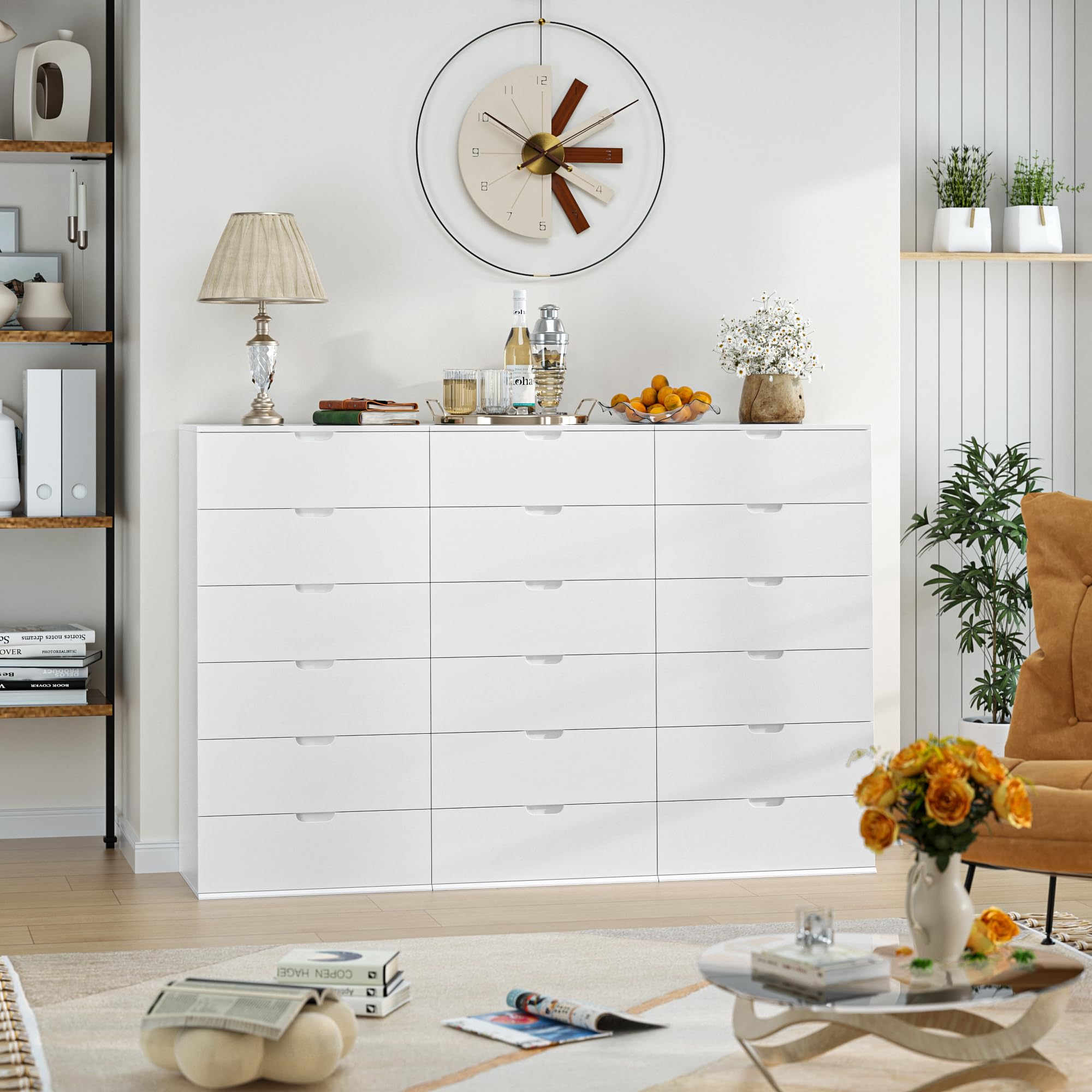 FOTOSOK Tall Dresser 47", White Dresser with 6 Drawers, Modern Chest of Drawers with Handless Design, 6 Drawer Dresser Verticle Dresser for Home & Office