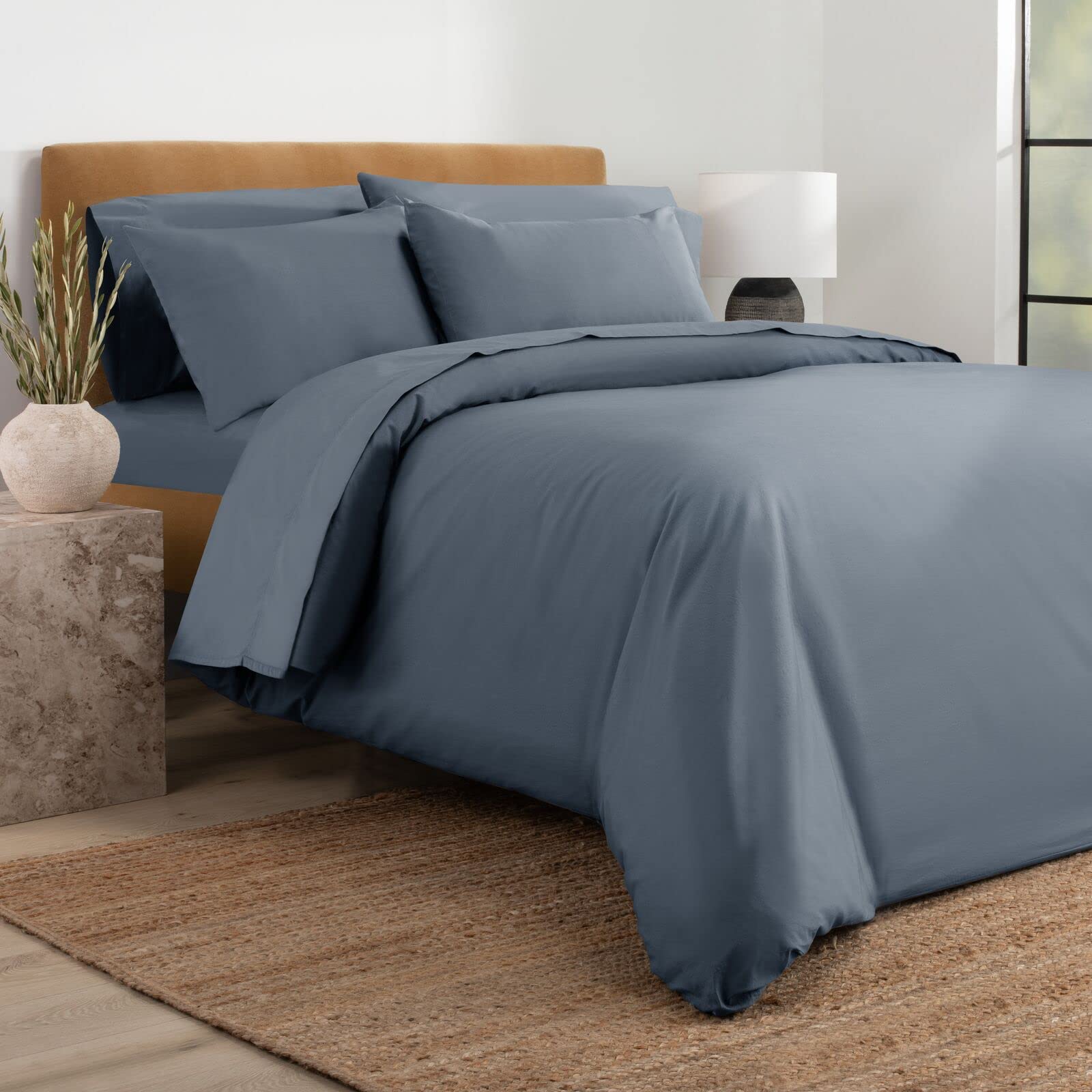 Nate Home by Nate Berkus 300TC 3-Piece Luxe Cotton Sateen Duvet Cover | Ultra Soft, Cool, Bedding Set from mDesign - Full/Queen Size - 1 Duvet Cover/2 Pillow Shams, Whale (Navy Blue)