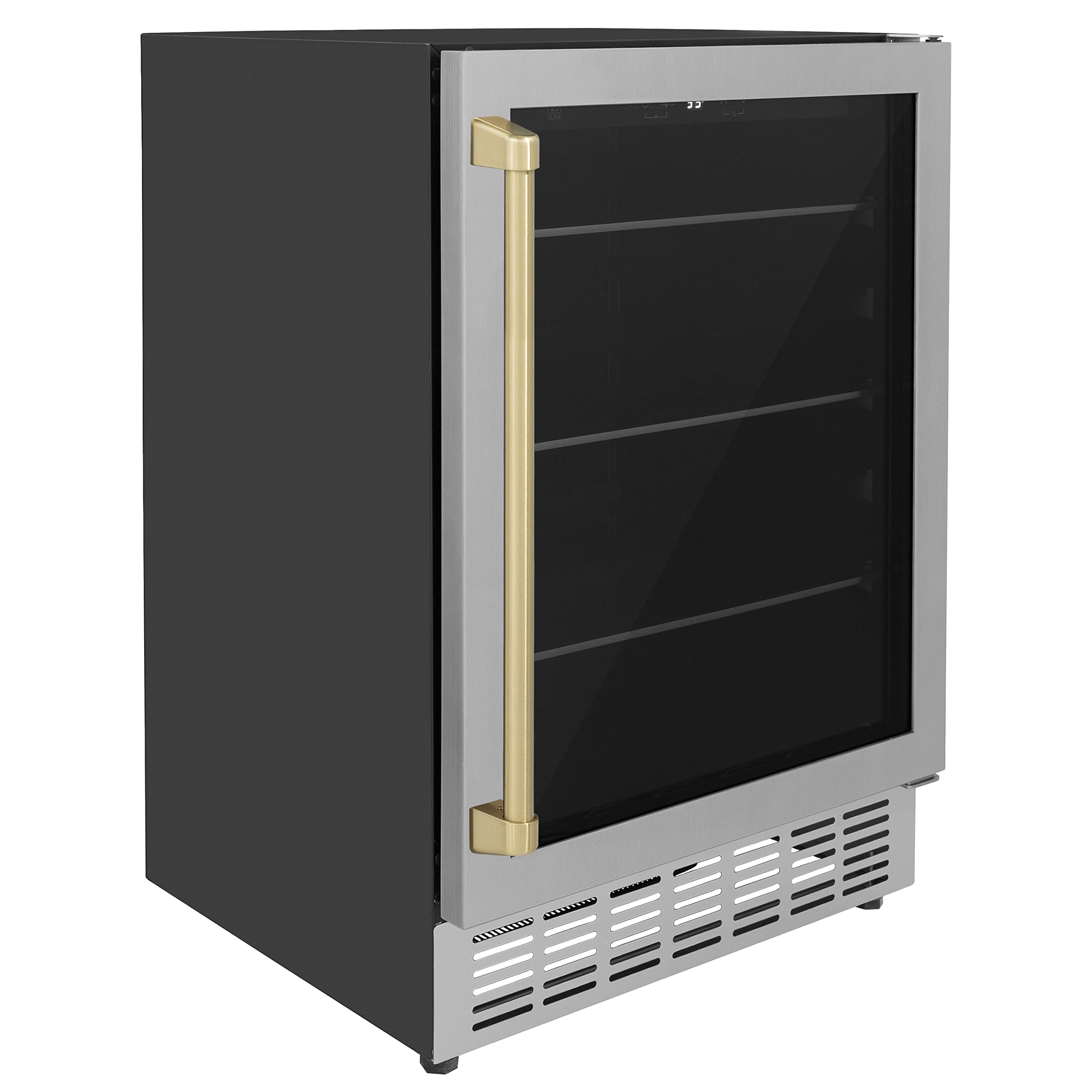 ZLINE 24" Autograph Edition 154 Can Beverage Cooler Fridge with Adjustable Shelves in Stainless Steel with Champagne Bronze Accents (RBVZ-US-24-CB)