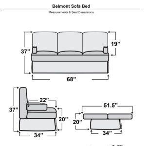 Qualitex Belmont 68" RV Sofa Bed, Ultimate Leather, Full Size Bed, w/Cupholders, Removable, Slide-Out Arms, Fawn