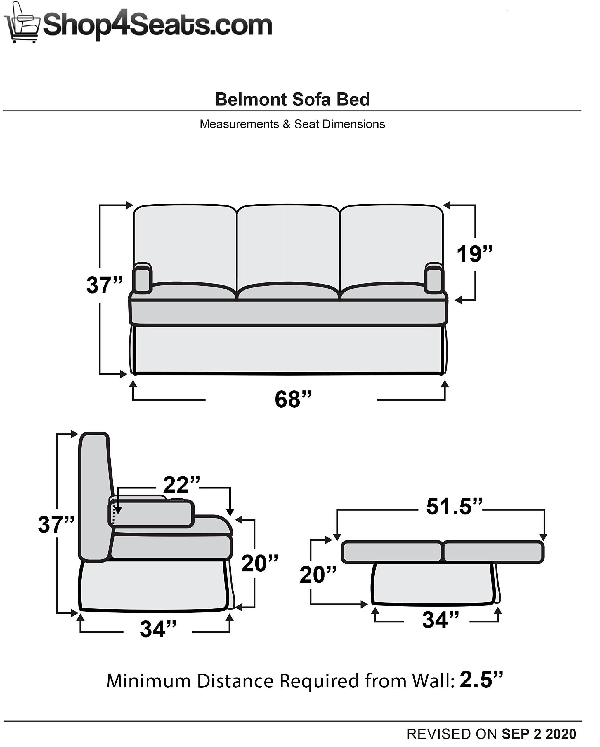 Qualitex Belmont 68" RV Sofa Bed, Ultimate Leather, Full Size Bed, w/Cupholders, Removable, Slide-Out Arms, Fawn