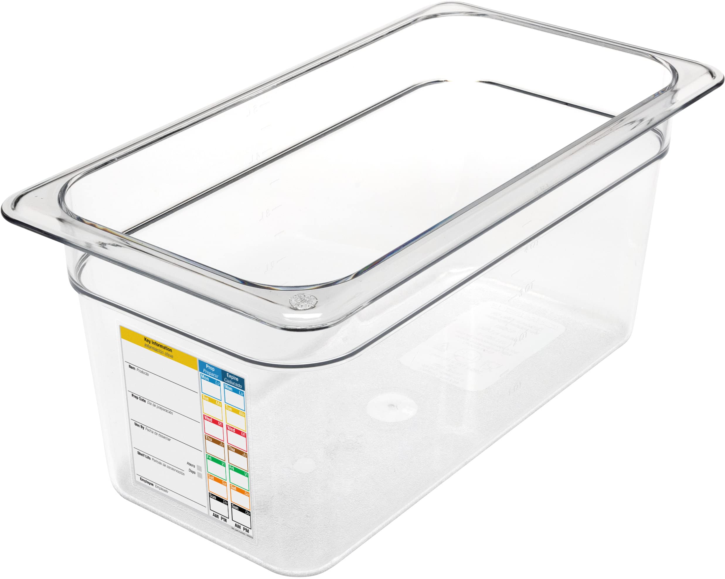 Carlisle FoodService Products Storplus Permalabel Food Storage Container Food Pan with Integrated Label for Kitchen and Restaurant, Polycarbonate, 1/3 Size 6 Inches Deep, Clear - (Pack of 6)