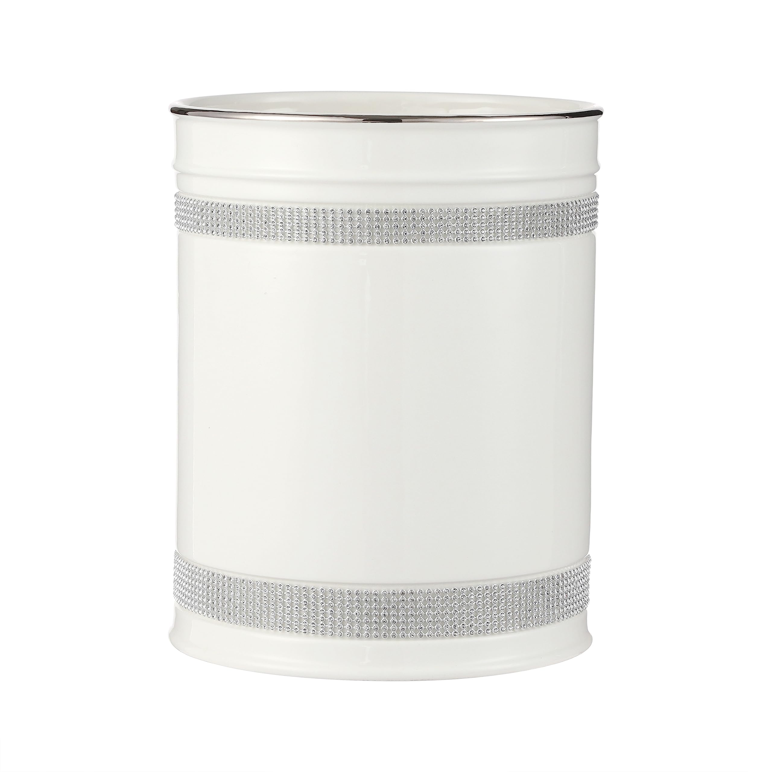 Motifeur Bathroom Wastebasket - Ceramic Decorative Trash Can (Rhinestones, White)