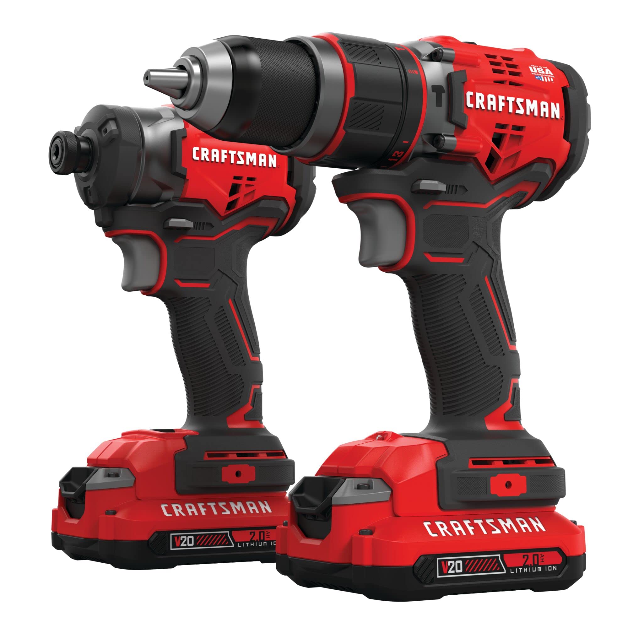 CRAFTSMAN V20 Cordless Hammer Drill and Impact Driver, Power Tool Combo Kit, 2 Batteries and Charger Included (CMCK220D2)