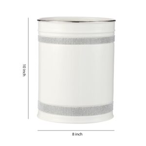 Motifeur Bathroom Wastebasket - Ceramic Decorative Trash Can (Rhinestones, White)