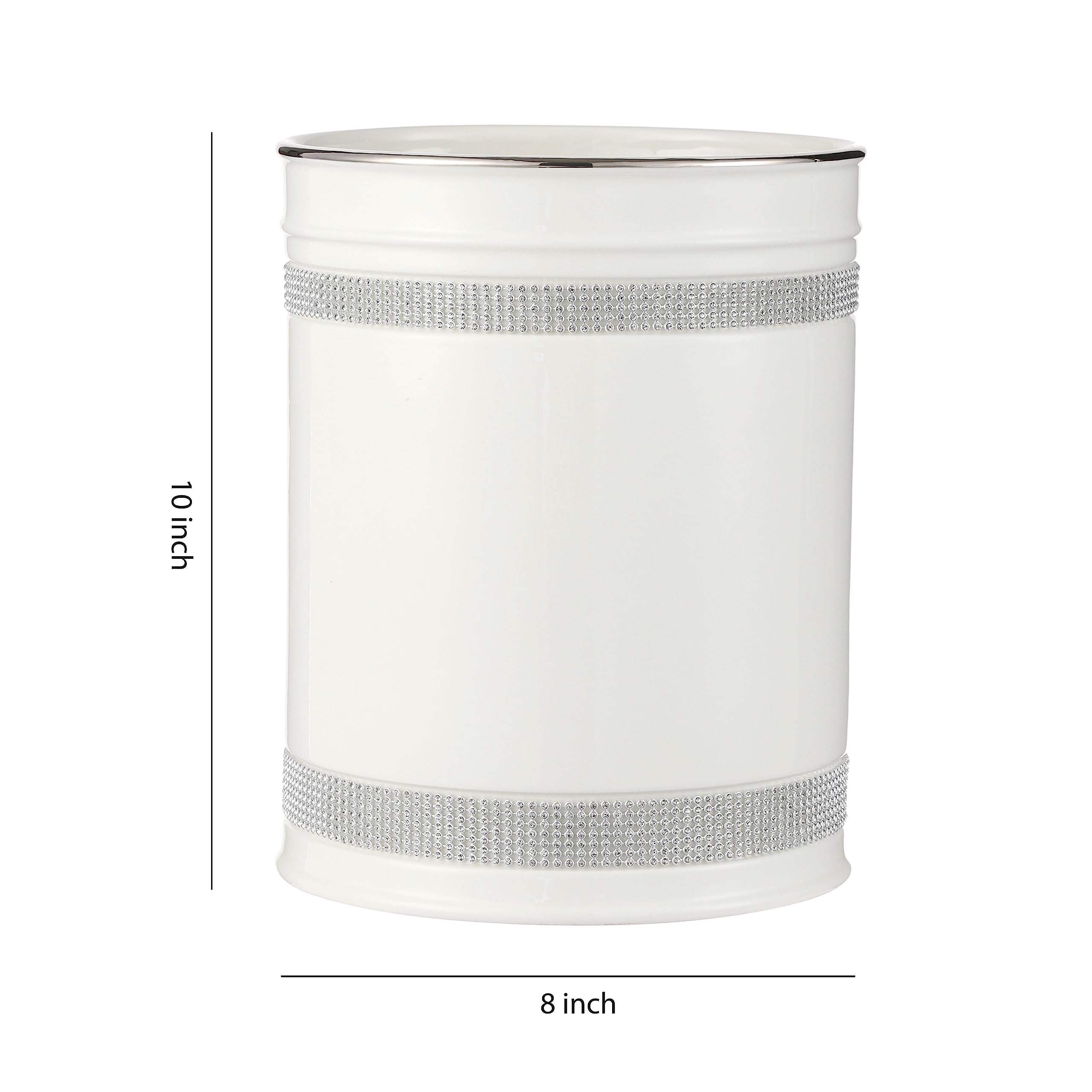 Motifeur Bathroom Wastebasket - Ceramic Decorative Trash Can (Rhinestones, White)