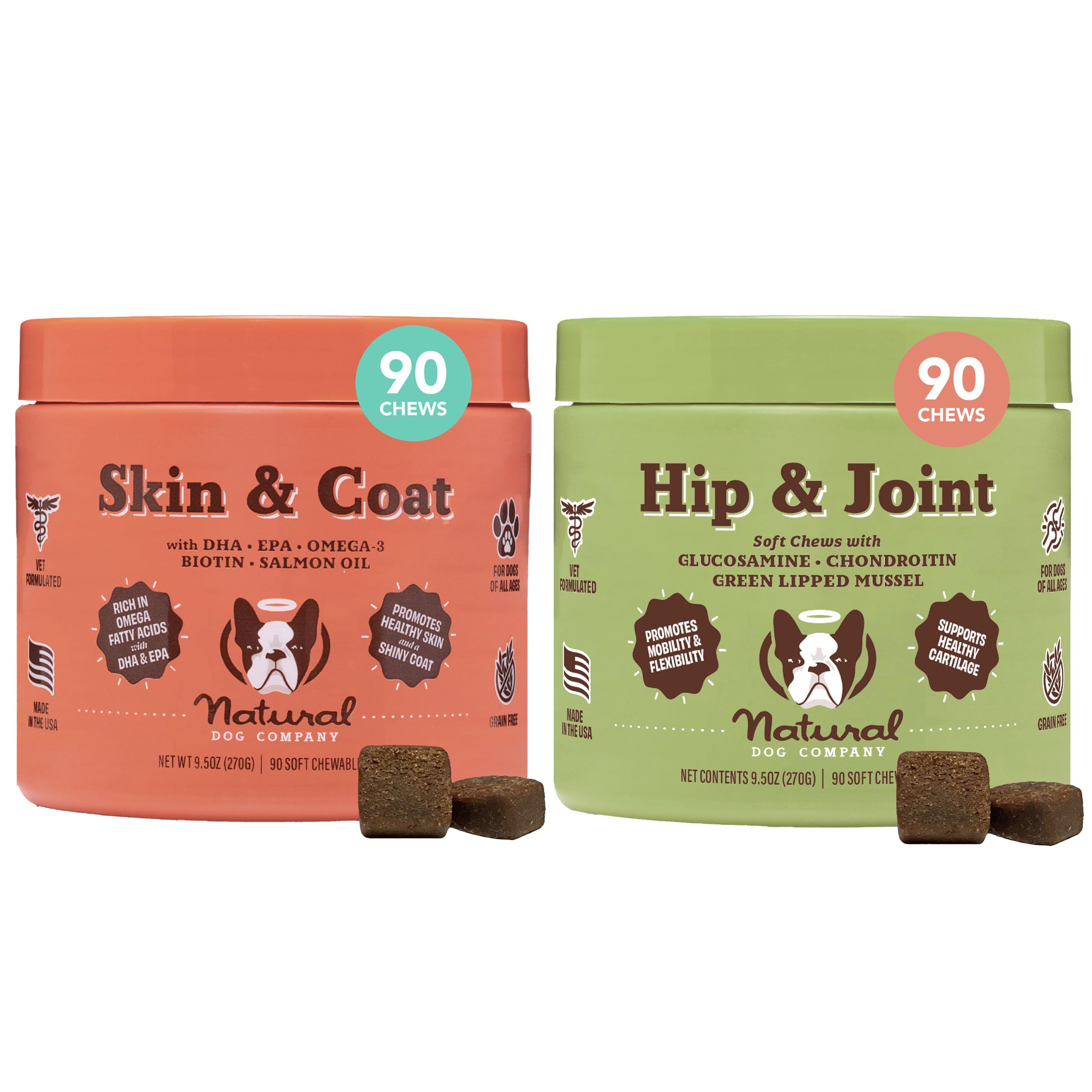 Natural Dog Company Wellness Bundle for Dogs, Skin & Coat Supplements for Dogs, Hip & Joint and Glucosamine for Dogs